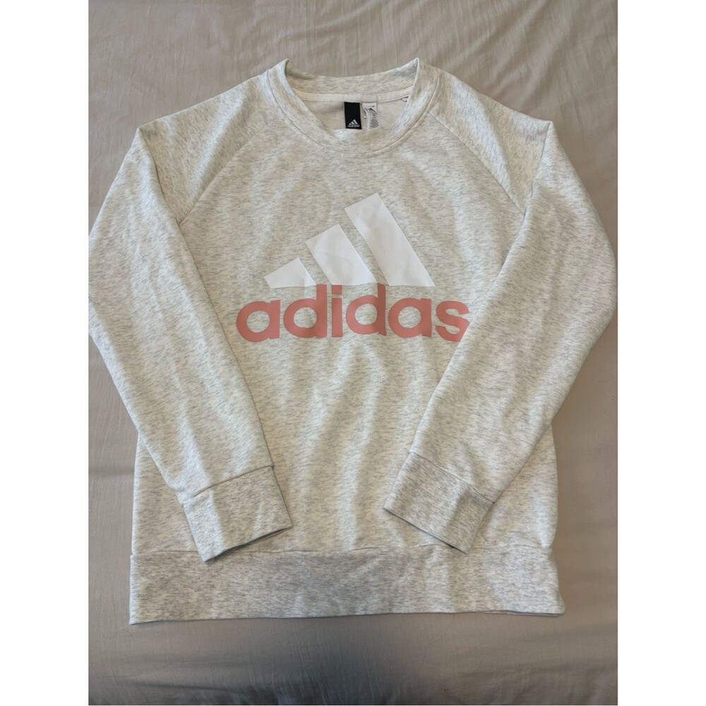 adidas Heather Gray Crewneck Sweatshirt with Pink Logo